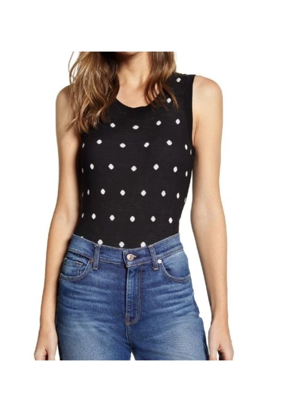 Halogen Patterned Crew Neck Knit Tank Top - Picture 2 of 3